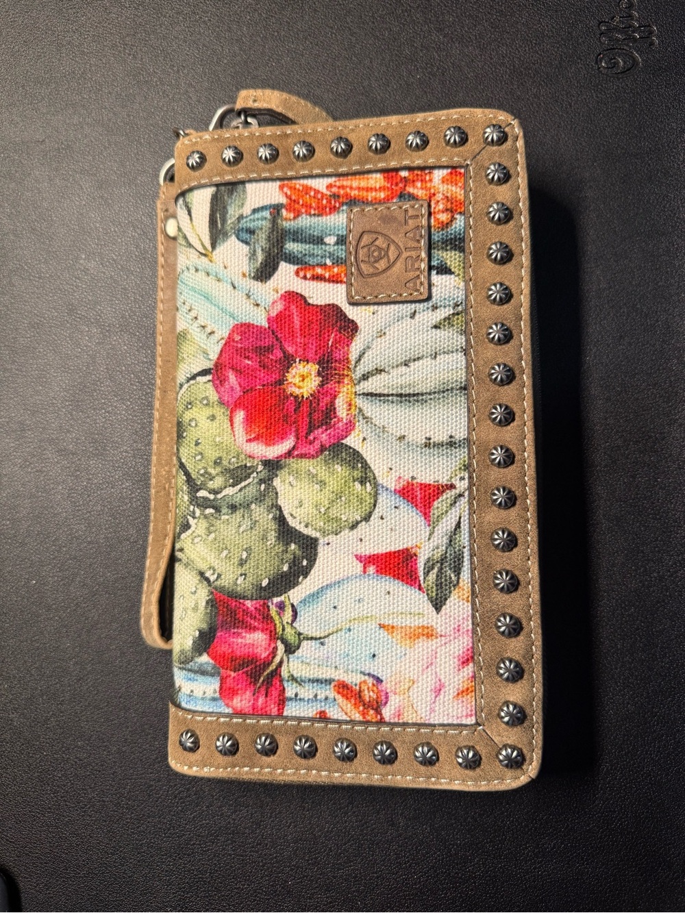 Ariat Western Cactus Floral Zip Around Wristlet Wallet Studded